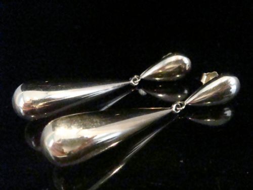 large retro 9ct bombe drop earrings - CATEGORY: ANTIQUE JEWELLERY - DATED 1960