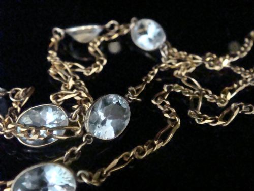 VINTAGE 9CT YELLOW GOLD AQUAMARINE CHAIN 73G - ADDITIONAL PHOTO 3