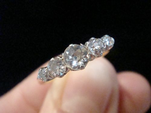 EDWARDIAN 18CT PLATINUM OLD CUT 5 STONE 050CT DIAMOND RING - ADDITIONAL PHOTO 3