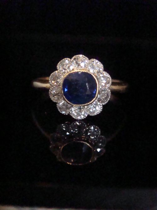 STUNNING QUALITY EDWARDIAN 18CT SAPPHIRE DIAMOND CLUSTER RING - ADDITIONAL PHOTO 1