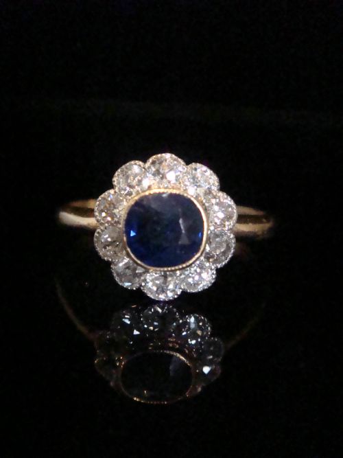 STUNNING QUALITY EDWARDIAN 18CT SAPPHIRE DIAMOND CLUSTER RING - ADDITIONAL PHOTO 2