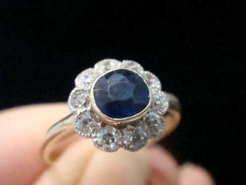 STUNNING QUALITY EDWARDIAN 18CT SAPPHIRE DIAMOND CLUSTER RING - ADDITIONAL PHOTO 5