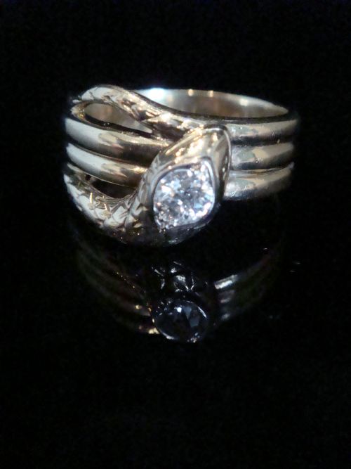 edwardian antique old cut diamond snake ring set in yellow gold - CATEGORY: ANTIQUE JEWELLERY - DATED EDWARDIAN