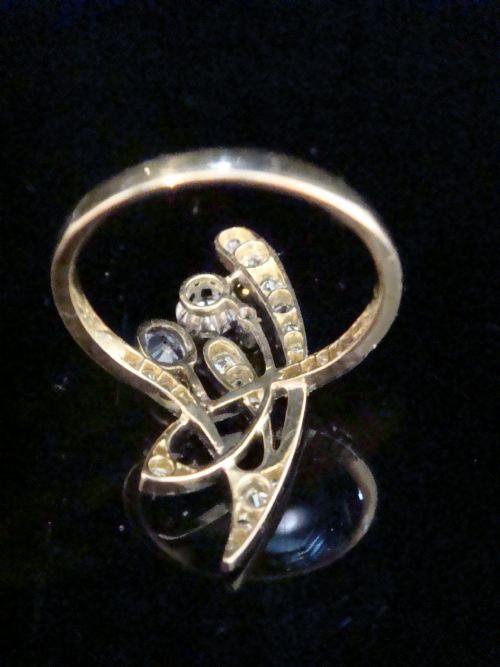 EDWARDIAN FRENCH 18CT YELLOW GOLD PLATINUM SAPPHIRE DIAMOND 075CT NOUVEAU RING - ADDITIONAL PHOTO 2