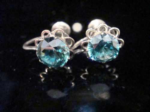 EDWARDIAN MIKIMOTO SILVER NATURAL BLUE ZIRCON SCREW EARRINGS - ADDITIONAL PHOTO 1