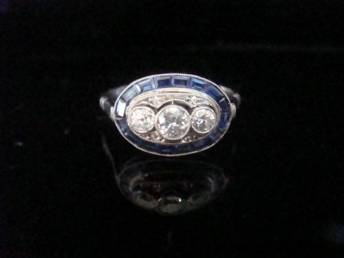 ART DECO 1920S 18CT WHITE GOLD SAPPHIRE AND DIAMOND RING - ADDITIONAL PHOTO 1