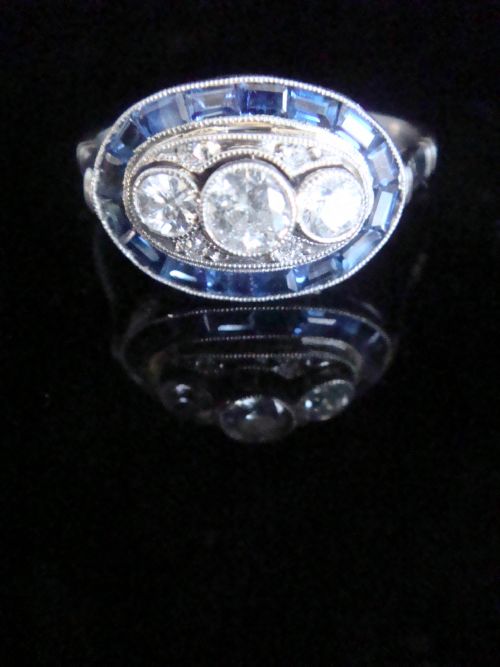 ART DECO 1920S 18CT WHITE GOLD SAPPHIRE AND DIAMOND RING - ADDITIONAL PHOTO 6