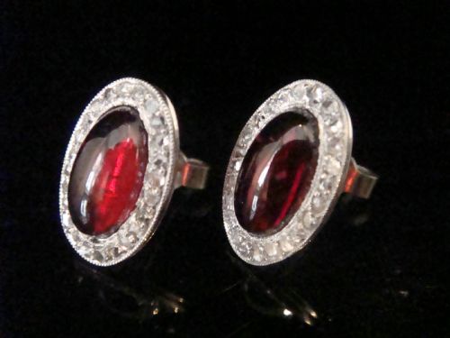 EDWARDIAN 18CT GARNET AND ROSE CUT DIAMOND CLUSTER STUDS - ADDITIONAL PHOTO 2