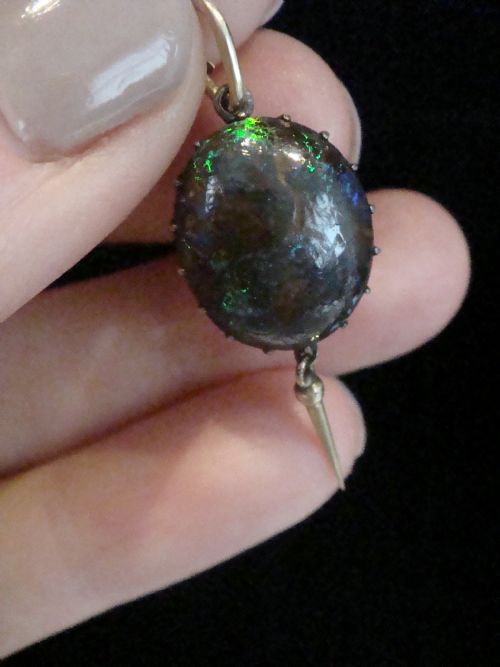 edwardian 9ct and silver set wood opal pendant - CATEGORY: ANTIQUE JEWELLERY - DATED EDWARDIAN