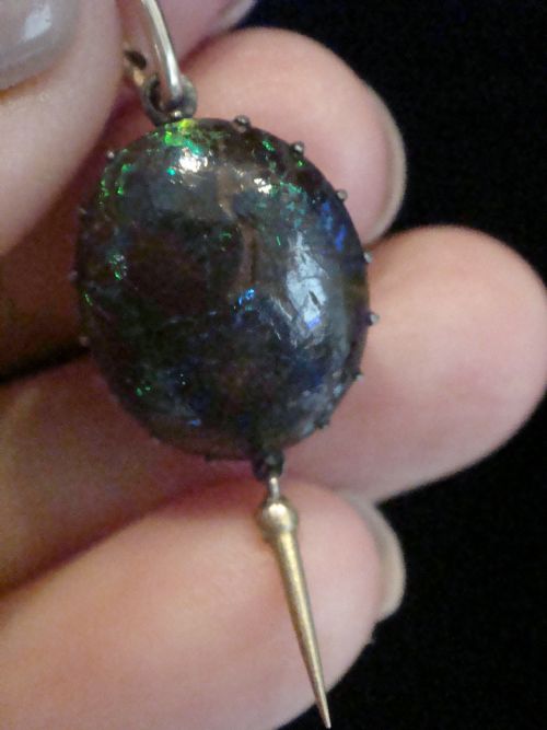 EDWARDIAN 9CT AND SILVER SET WOOD OPAL PENDANT - ADDITIONAL PHOTO 1