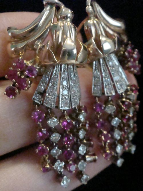 FRENCH EDWARDIAN 18CT ROSE GOLD RUBY AND DIAMOND CHANDELIER EARRINGS - ADDITIONAL PHOTO 3
