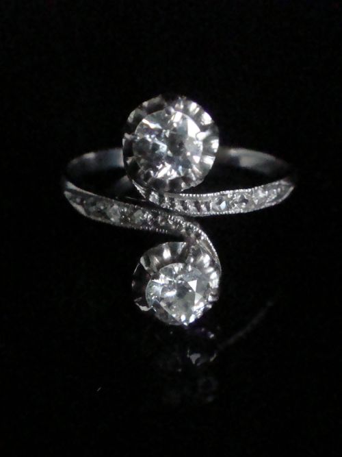 EDWARDIAN 18CT WHITE GOLD OLD CUT DIAMOND TOI ET MOI 040CT - ADDITIONAL PHOTO 1