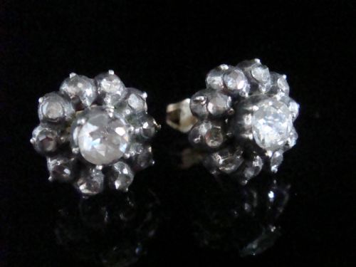 VICTORIAN 18CT YELLOW GOLD OLD ROSE CUT DIAMOND CLUSTER STUD EARRINGS - ADDITIONAL PHOTO 1