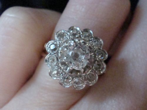 FRENCH EDWARDIAN 18CT YELLOW GOLD NATURAL OLD CUT DIAMOND 085CT CLUSTER RING - ADDITIONAL PHOTO 4