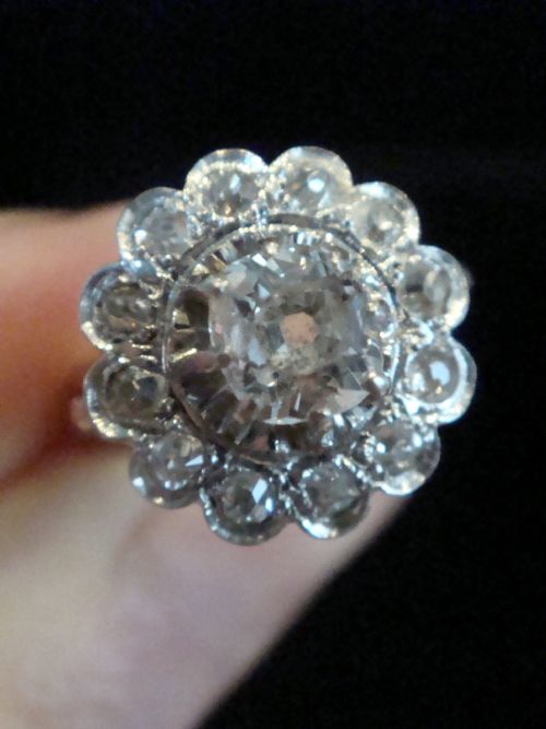 FRENCH EDWARDIAN 18CT YELLOW GOLD NATURAL OLD CUT DIAMOND 085CT CLUSTER RING - ADDITIONAL PHOTO 9