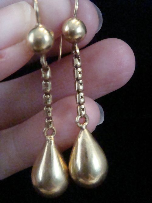 EDWARDIAN VICTORIAN 9CT YELLOW GOLD EARRINGS WITH STARBURST CHAIN DROP 42G - ADDITIONAL PHOTO 4