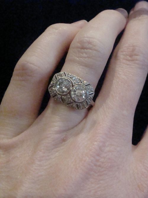EDWARDIAN ART DECO 18CT YELLOW GOLD 2 STONE TOI ET MOI 145CT DIAMOND RING - ADDITIONAL PHOTO 5
