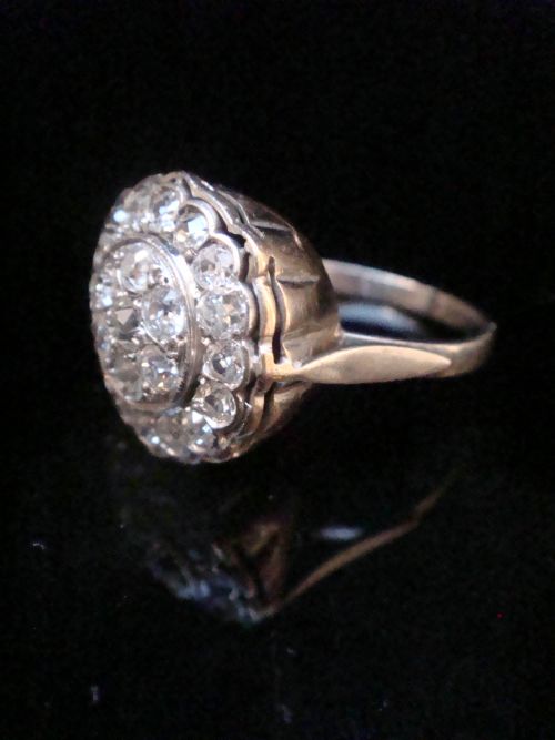 EDWARDIAN FRENCH 18CT WHITE GOLD RING OLD CUT DIAMOND CLUSTER RING - ADDITIONAL PHOTO 1