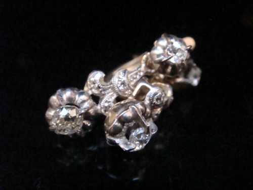 EDWARDIAN FRENCH 18CT YELLOW GOLD RING OLD CUT DIAMOND DROP EARRINGS - ADDITIONAL PHOTO 2