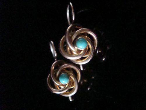 EDWARDIAN 15CT YELLOW GOLD TURQUOISE LOVERS KNOT EARRINGS - ADDITIONAL PHOTO 2