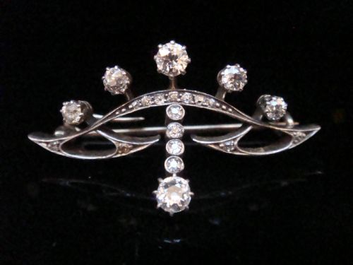EDWARDIAN 18CT YELLOW GOLD PLATINUM OLD CUT DIAMOND TIARA BROOCH