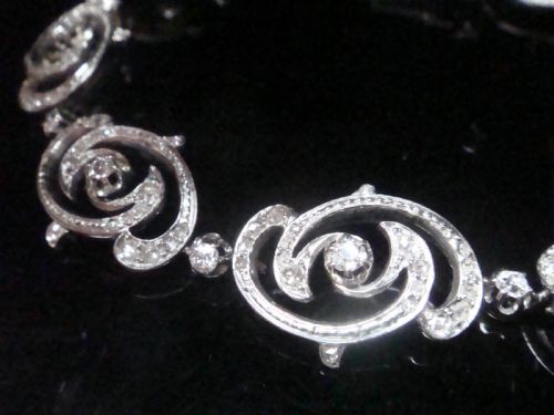 HEAVY ART NOUVEAU PLATINUM DIAMOND BRACELET 21G - ADDITIONAL PHOTO 2
