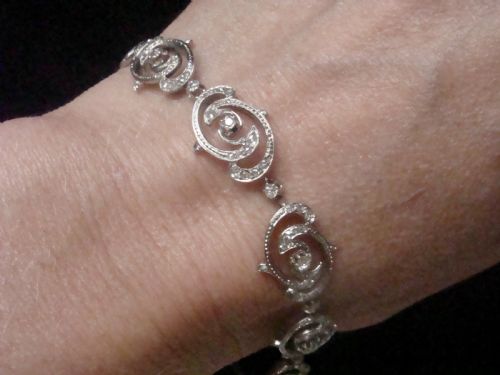HEAVY ART NOUVEAU PLATINUM DIAMOND BRACELET 21G - ADDITIONAL PHOTO 7