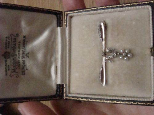 EDWARDIAN 18CT MAPPIN AND WEBB PEARL ROSE CUT DIAMOND BROOCH IN ORIGINAL BOX 29 - ADDITIONAL PHOTO 2