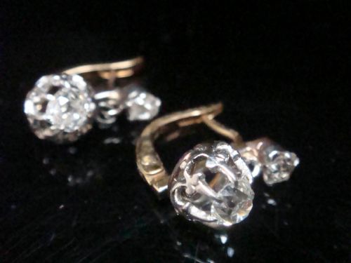 fig 1. EDWARDIAN FRENCH 18CT LARGE OLD CUT DIAMOND 0.80ct DROP EARRINGS