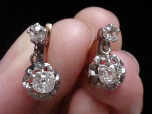 fig 2. EDWARDIAN FRENCH 18CT LARGE OLD CUT DIAMOND 0.80ct DROP EARRINGS