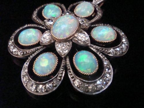 LARGE EDWARDIAN 15CT OPAL DIAMOND PENDANT - ADDITIONAL PHOTO 1