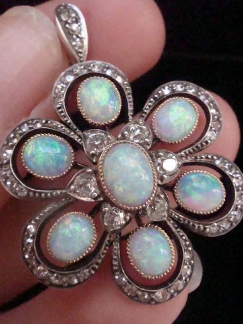 LARGE EDWARDIAN 15CT OPAL DIAMOND PENDANT - ADDITIONAL PHOTO 2