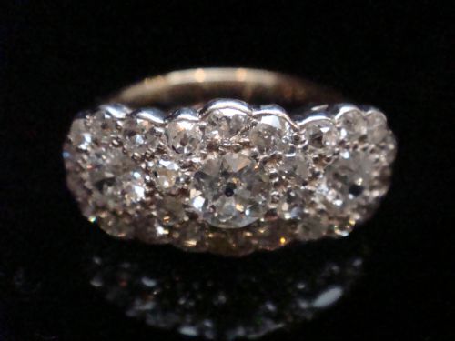 EDWARDIAN 18CT YELLOW GOLD PLATINUM NATURAL OLD CUT DIAMOND 210CT CLUSTER RING - ADDITIONAL PHOTO 2