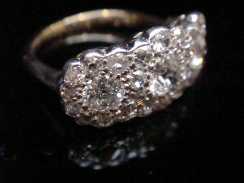 EDWARDIAN 18CT YELLOW GOLD PLATINUM NATURAL OLD CUT DIAMOND 210CT CLUSTER RING - ADDITIONAL PHOTO 5