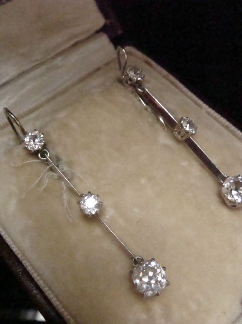 EDWARDIAN 18CT LARGE OLD CUT DIAMOND 170CT DROP EARRINGS - ADDITIONAL PHOTO 1