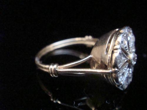 FRENCH EDWARDIAN 18CT YELLOW GOLD NATURAL OLD CUT DIAMOND CLUSTER RING - ADDITIONAL PHOTO 1
