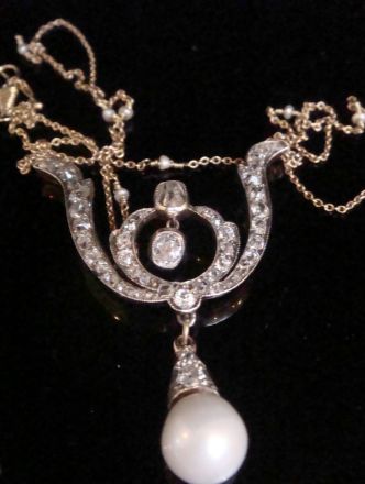 EDWARDIAN 18CT 9CT PLATINUM DIAMOND AND PEARL NECKLACE