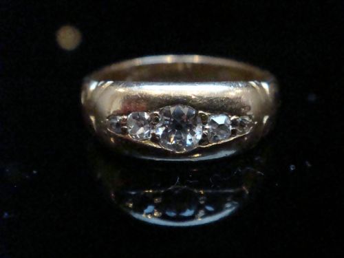 EDWARDIAN 18CT ORNATE YELLOW GOLD BAND OLD CUT DIAMOND GYPSY BAND SIZE L - ADDITIONAL PHOTO 3