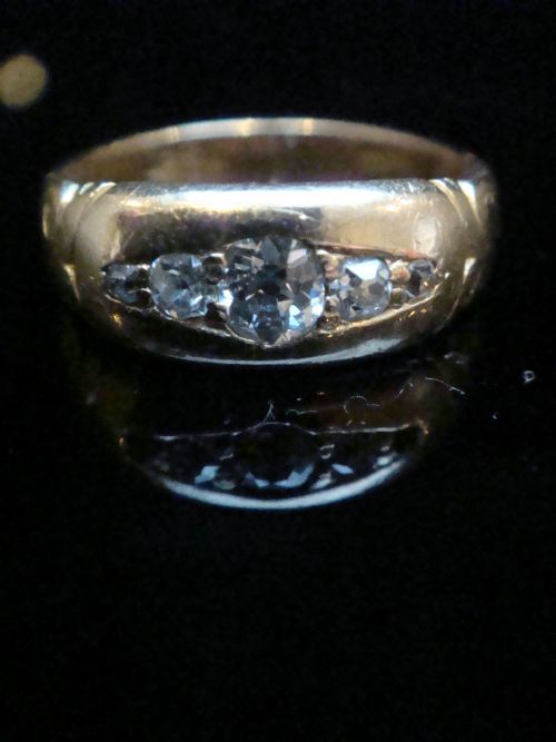 EDWARDIAN 18CT ORNATE YELLOW GOLD BAND OLD CUT DIAMOND GYPSY BAND SIZE L - ADDITIONAL PHOTO 4