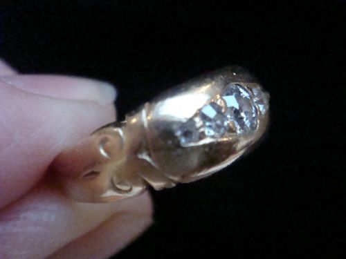 EDWARDIAN 18CT ORNATE YELLOW GOLD BAND OLD CUT DIAMOND GYPSY BAND SIZE L - ADDITIONAL PHOTO 6