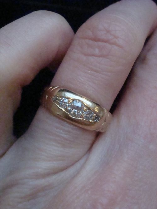 EDWARDIAN 18CT ORNATE YELLOW GOLD BAND OLD CUT DIAMOND GYPSY BAND SIZE L - ADDITIONAL PHOTO 7