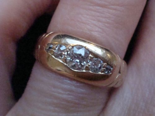 EDWARDIAN 18CT ORNATE YELLOW GOLD BAND OLD CUT DIAMOND GYPSY BAND SIZE L - ADDITIONAL PHOTO 8