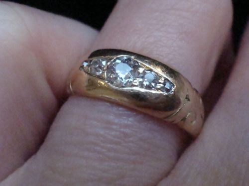 EDWARDIAN 18CT ORNATE YELLOW GOLD BAND OLD CUT DIAMOND GYPSY BAND SIZE L - ADDITIONAL PHOTO 9
