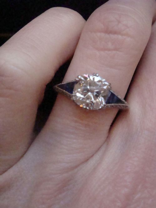 FRENCH ART DECO PLATINUM 180CT TRANSITIONAL CUT DIAMOND SAPPHIRE SOLITAIRE RING - ADDITIONAL PHOTO 12