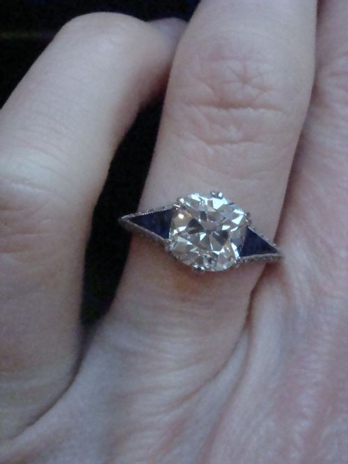 FRENCH ART DECO PLATINUM 180CT TRANSITIONAL CUT DIAMOND SAPPHIRE SOLITAIRE RING - ADDITIONAL PHOTO 14