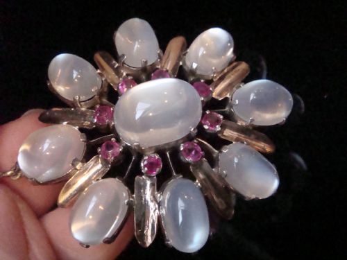 1930S 1950S LARGE 9CT NATURAL MOONSTONE AND RUBY PENDANT - ADDITIONAL PHOTO 4