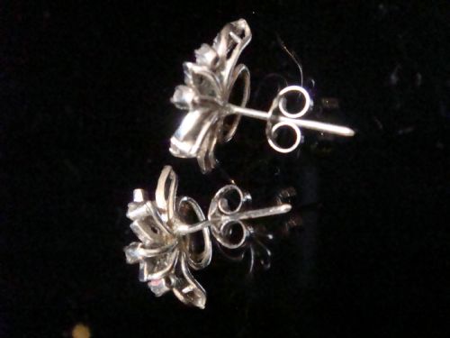 RETRO 14CT WHITE GOLD JADE AND DIAMOND STUD EARRINGS 25G - ADDITIONAL PHOTO 3