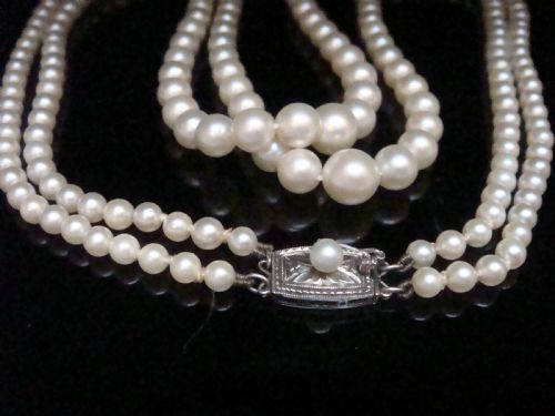 EDWARDIAN SILVER MIKIMOTO CULTURED PEARL DOUBLE STRAND NECKLACE IN ORIGINAL BOX - ADDITIONAL PHOTO 4