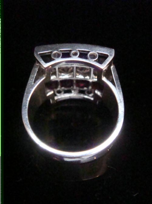 FRENCH ART DECO PLATINUM TRICOLOUR DIAMOND RUBY SAPPHIRE RING 119G - ADDITIONAL PHOTO 1