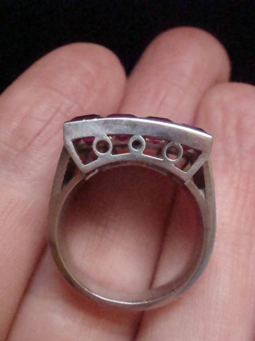 FRENCH ART DECO PLATINUM TRICOLOUR DIAMOND RUBY SAPPHIRE RING 119G - ADDITIONAL PHOTO 5